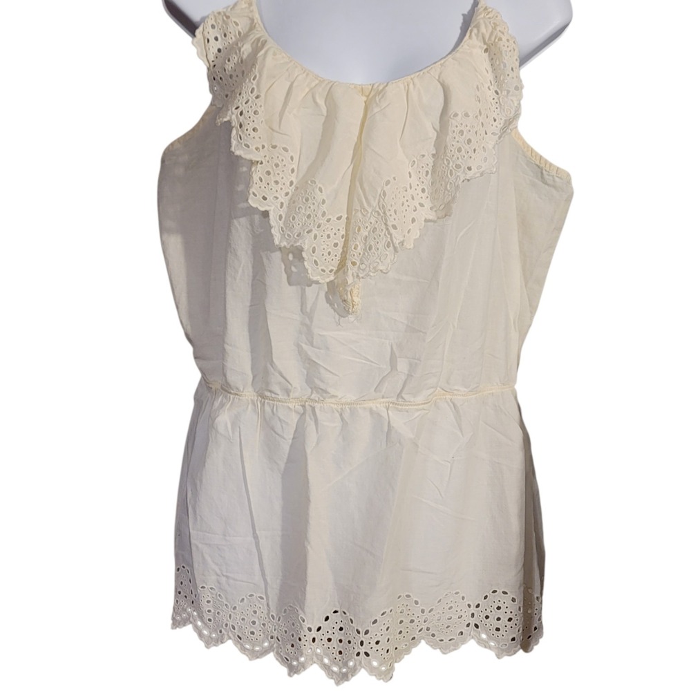 GAP Y2K White Babydoll Cami Top‎ Size XL Ruffle Boho Clean Girl India Cotton